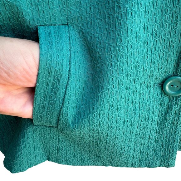 Dialogue Womens Teal Textured Stretch Adjustable Belt Button-Up Blazer Jacket L - Picture 7 of 11